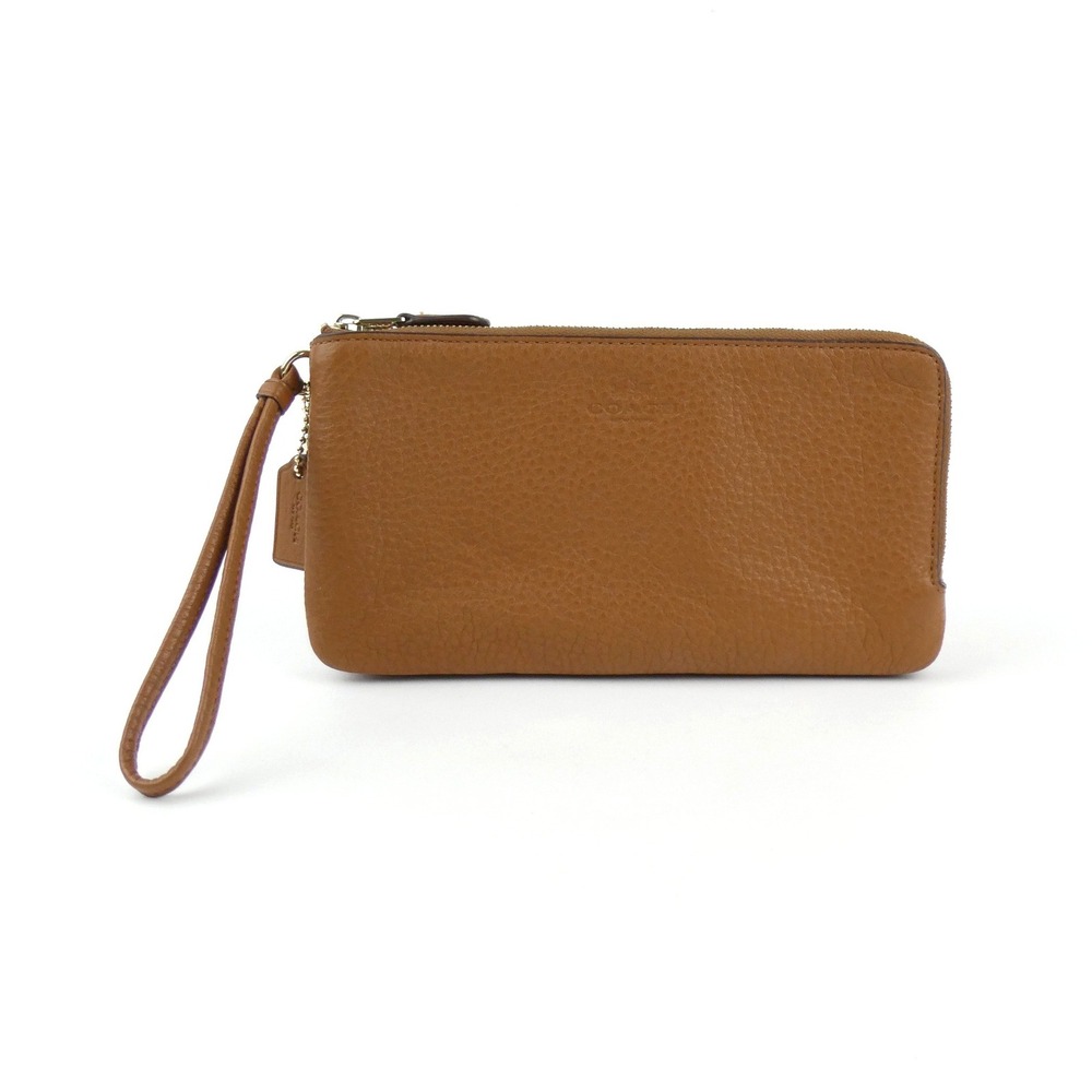 Coach Saddle Pebble Leather Double Zip Wristlet F54056